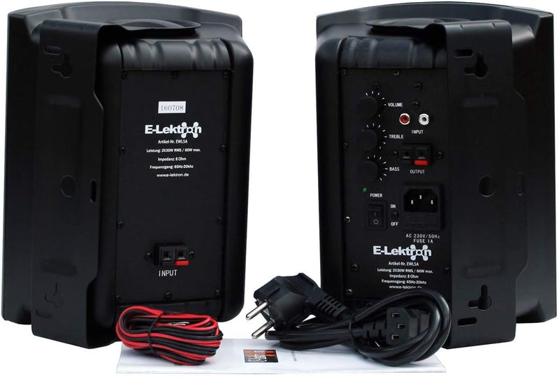 E-Lektron EWL5A Stereo Aktiv Lautsprecher Paar inkl. Wandhalter - 5" 2X 60W Schwarz