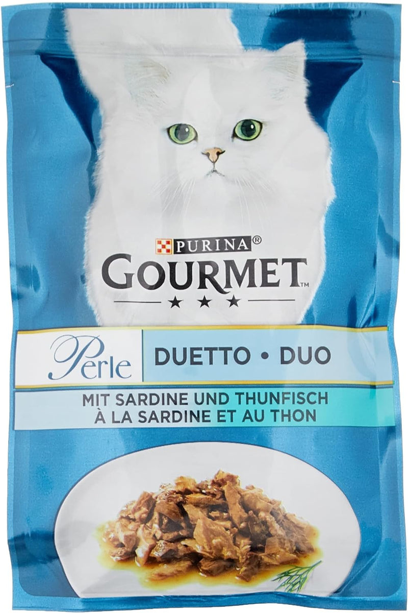 PURINA GOURMET Perle Duetto Katzenfutter nass, mit Sardinen und Thunfisch, 26er Pack (26 x 85g) & Pe