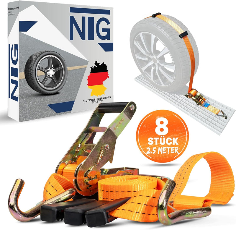 8 Stück | Spanngurt für den Auto Transport | 50 mm breit | 2,70 Meter | 4000 KG | Zurrgurt | Radsich