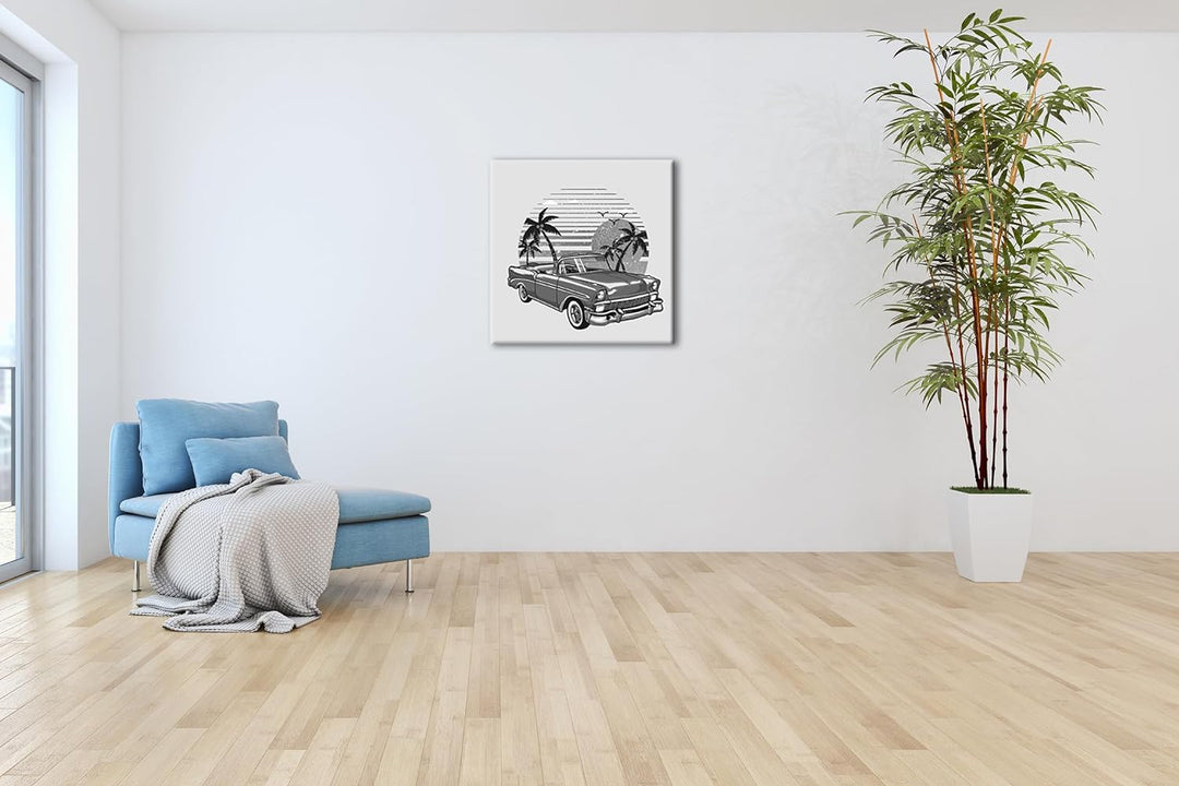 deyoli Antikes Auto im Format: 70x70 Effekt: Schwarz&Weiss als Leinwandbild, Motiv auf Echtholzrahme