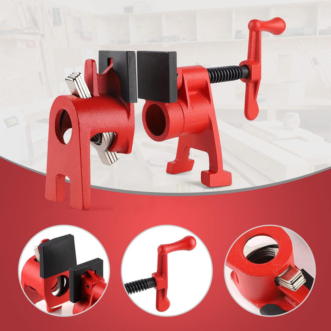 AMIGOB 4 Pcs Rohr-Schraubzwinge, 3/4 Zoll Rohrklemmen mit Schutzfunktion, Schnellspanner Clamp, Schl