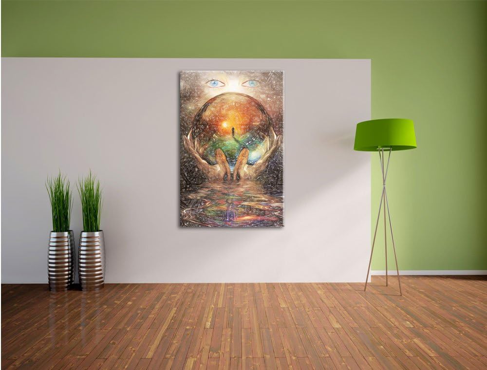 Pixxprint Glaskugel mit Hintergrund / 100x70cm Leinwandbild bespannt auf Holzrahmen/Wandbild Kunstdr