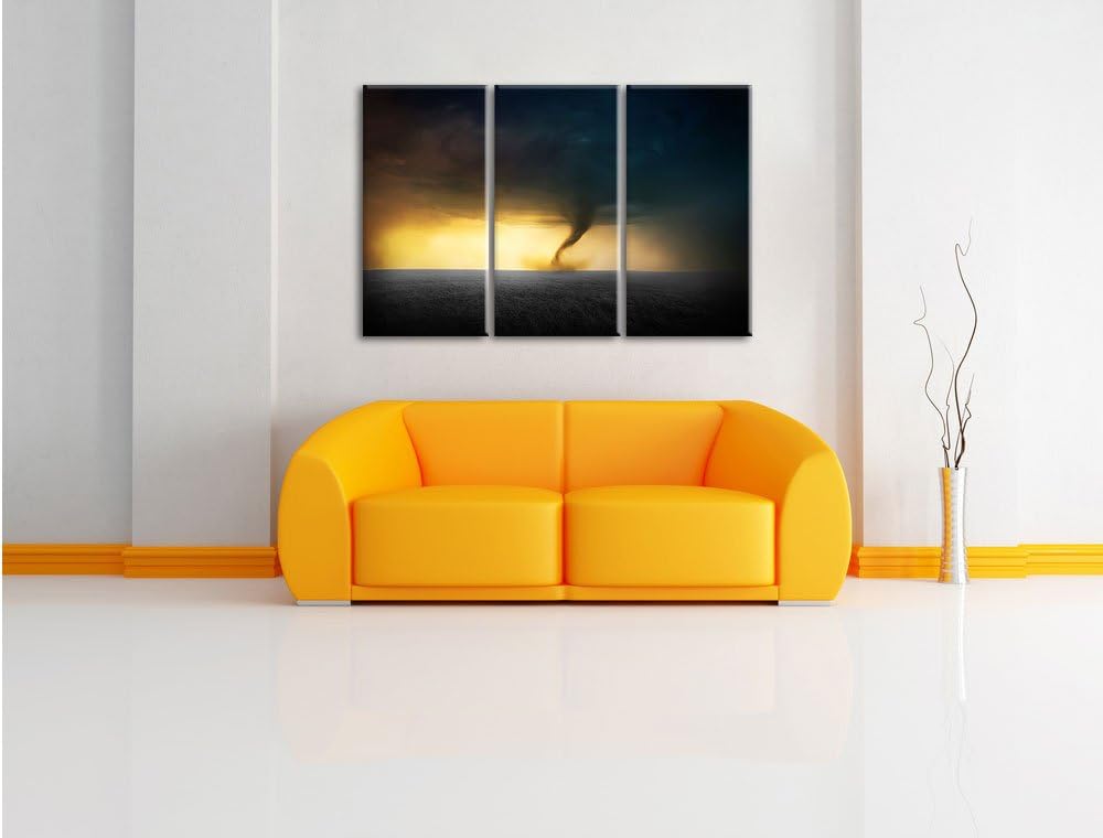 Pixxprint Naturgewalt Tornado Schwarz/Weiss 3-Teiler Leinwandbild 120x80 Bild auf Leinwand