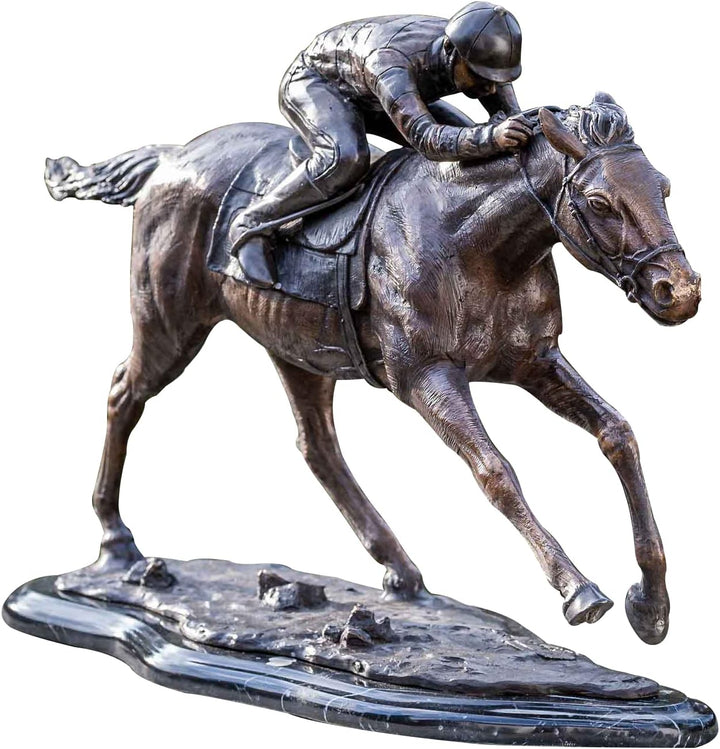 IDYL Bronze-Skulptur Jockey auf Pferd | 34x20x54 cm | Tierfigur aus Bronze handgefertigt | Gartensku