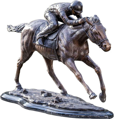 IDYL Bronze-Skulptur Jockey auf Pferd | 34x20x54 cm | Tierfigur aus Bronze handgefertigt | Gartensku