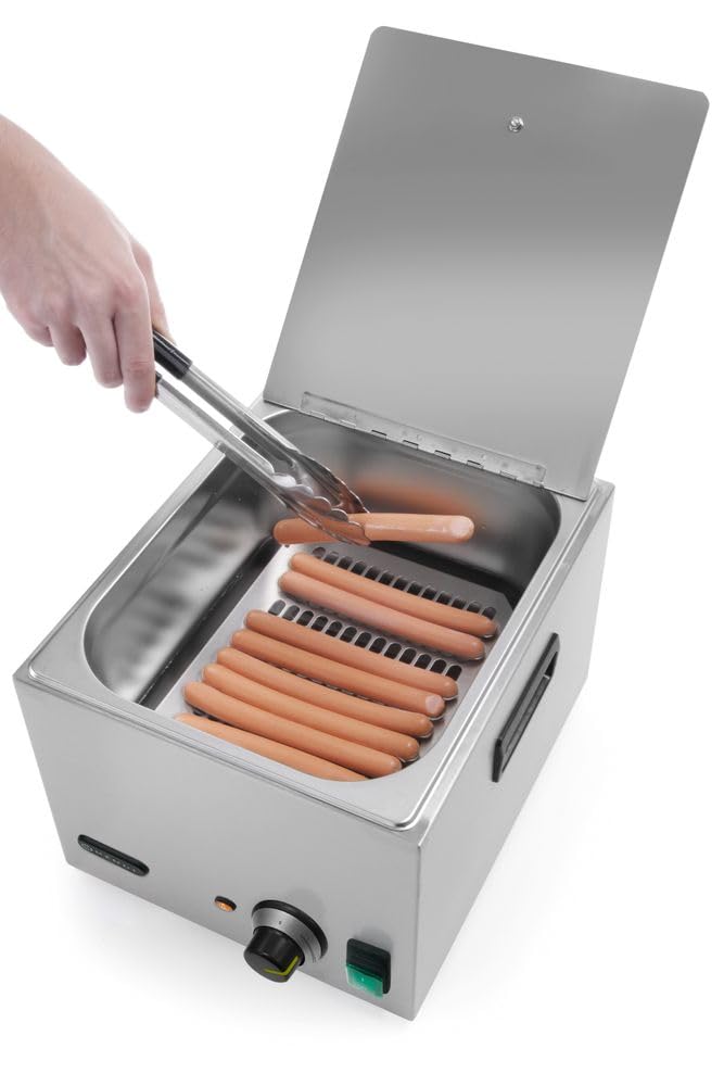 HENDI Würstchenwärmer, Elektrisch, Bockwurstwärmer Wurstkocher, Inhalt 10L, Regelbar bis 85°C, Prakt