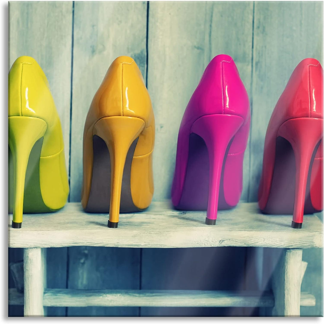 Pixxprint Glasbild | Wandbild auf Echtglas | Bunte High Heels | 60x60 cm | inkl. Aufhängung und Abst