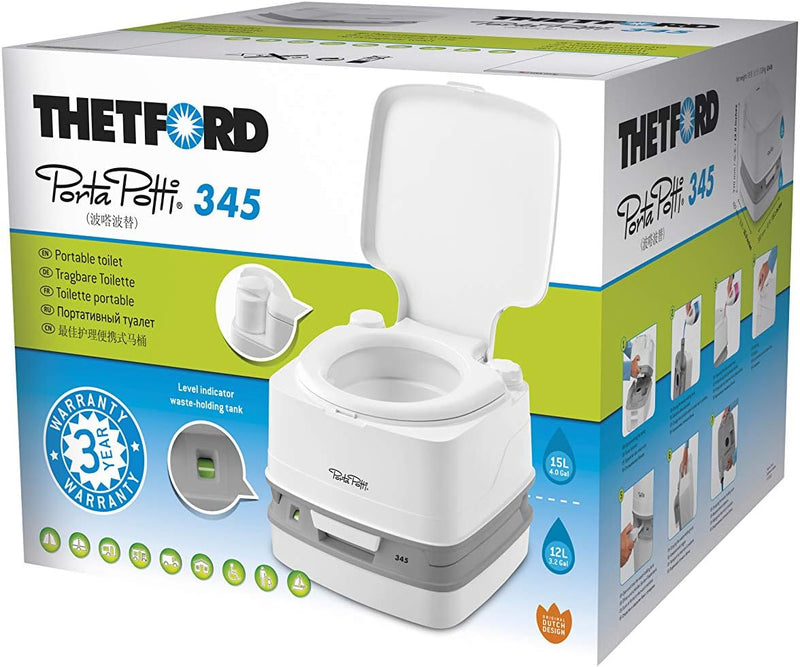 Thetford 92806 Porta Potti 345 Tragbare Toilette Qube, Weiss-Grau, 330 x 383 x 427 mm & Schwabe CEE-