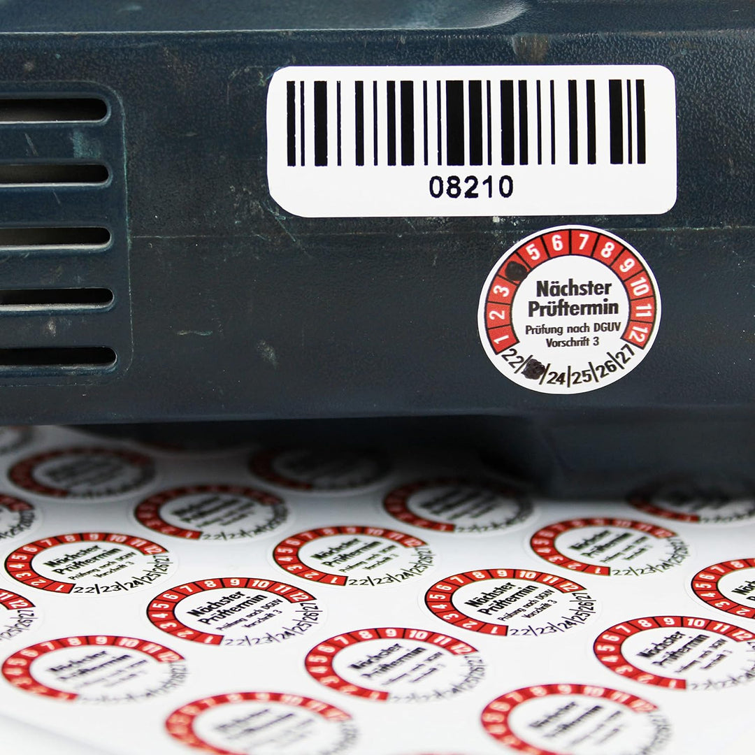 560 Prüfplaketten 20mmØ DGUV V3 "Nächster Prüftermin" 2024-2029, selbstklebend, Prüfaufkleber, E-Che