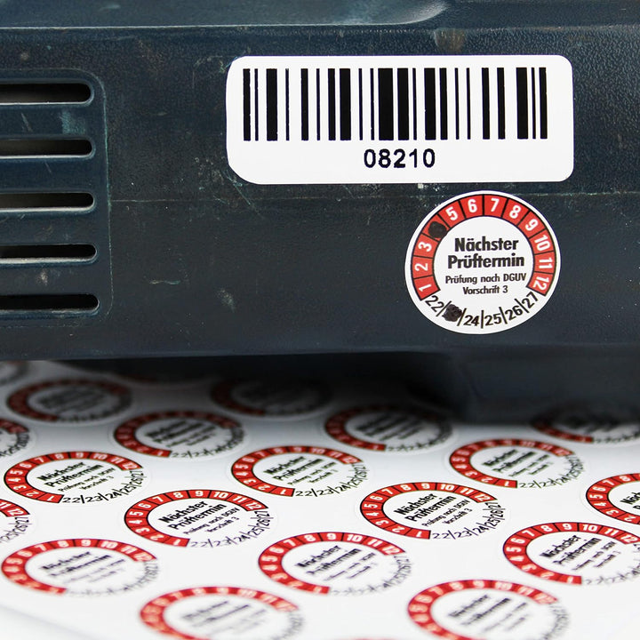 560 Prüfplaketten 20mmØ DGUV V3 "Nächster Prüftermin" 2024-2029, selbstklebend, Prüfaufkleber, E-Che
