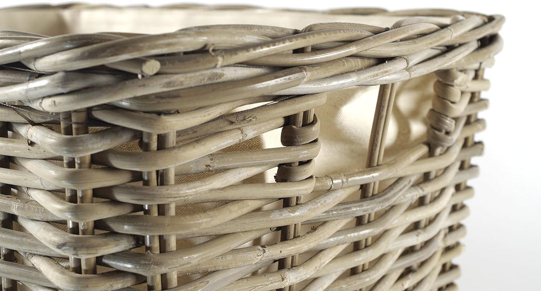 Kobolo Holzkorb Kaminholzwagen mit 4 Rollen für Kaminholz Rattan Innenfutter aus Leinen