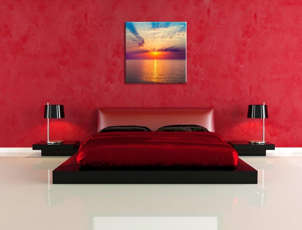 Meer im Sonnenaufgang, Format: 70x70 auf Leinwand, XXL riesige Bilder fertig gerahmt mit Keilrahmen,