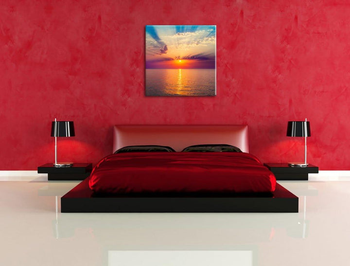 Meer im Sonnenaufgang, Format: 70x70 auf Leinwand, XXL riesige Bilder fertig gerahmt mit Keilrahmen,