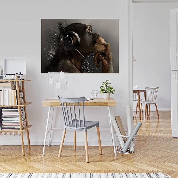 wandmotiv24 Poster als Wanddeko, Grösse Din A1, AFFE mit Kopfhörer, Headset, Musik, Tiere, Affen, Mo