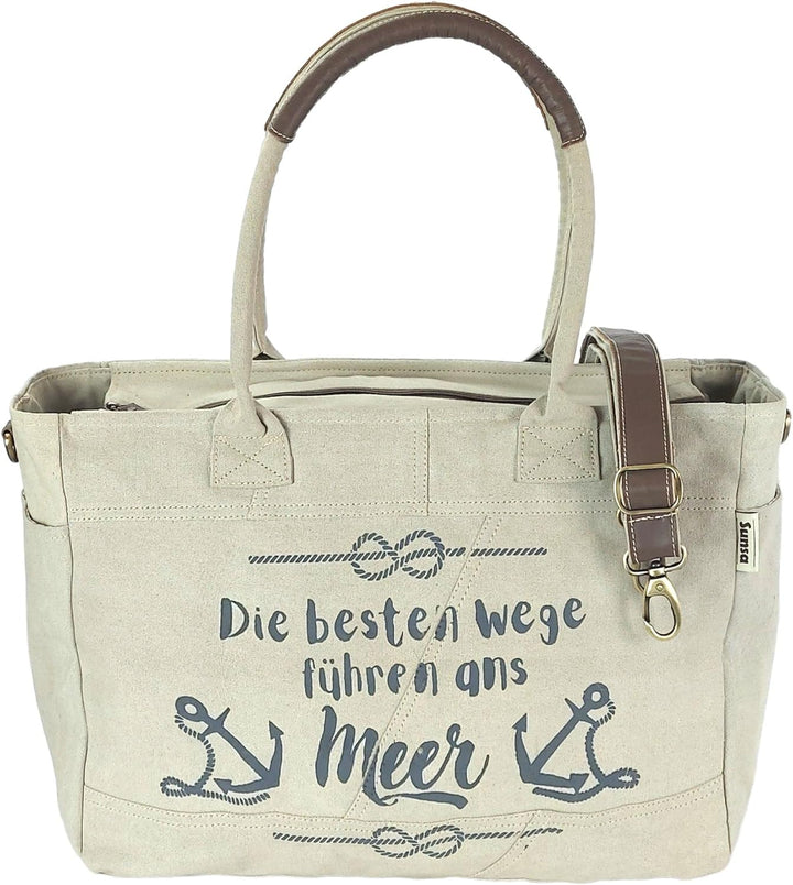 Sunsa Damen grosse Handtasche. XXL Tasche aus Canvas & Leder. Nachhaltige Strandtasche/Weekender in