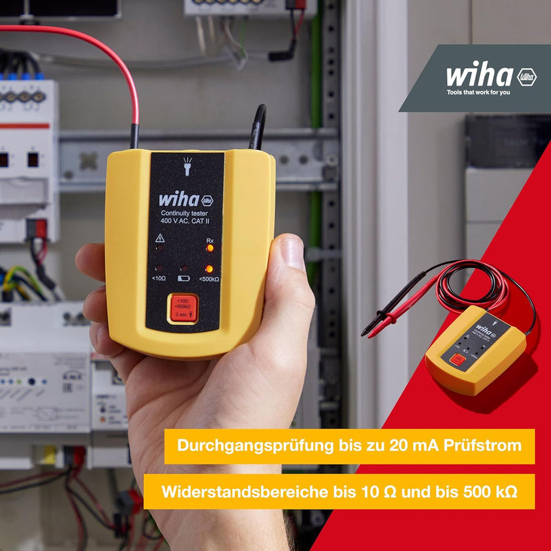 Wiha Durchgangsprüfer mit Ton bis 400 V AC, CAT II inkl. 2x AAA-Batterien I mit Taschenlampenfunktio