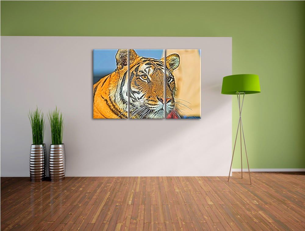 schöner Tiger NewArt 3-Teiler Leinwandbild 120x80 Bild auf Leinwand, XXL riesige Bilder fertig gerah