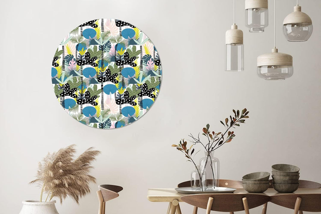 MuchoWow Wandbild Rund Wanddeko Deko Wohnzimmer Bilder 90x90 cm Dschungel - Pflanzen - Abstrakt, 90x