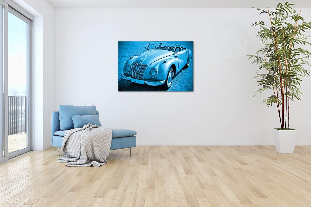 deyoli Alter Oldtimer klassiker Format 80x60 Effekt: Monocrome Blau als Leinwandbild, Motiv fertig g
