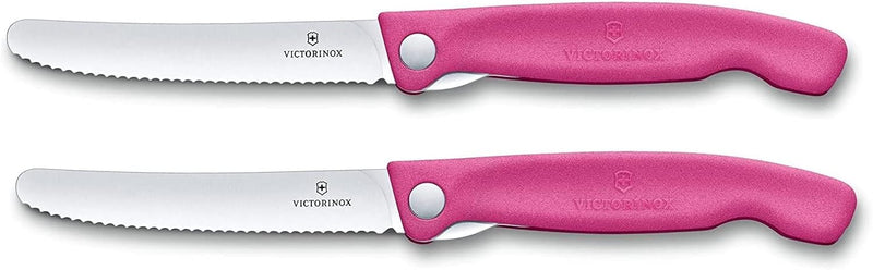 Victorinox 2-tlg Swiss Classic Faltbares Gemüsemesser/Tafelmesser Set, Wellenschliff pink Pink Duo P