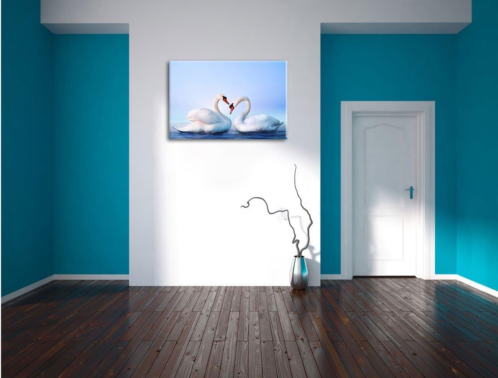 Pixxprint Zwei prächtige Schwäne auf dem Wasser, Format: 100x70 auf Leinwand, 100x70