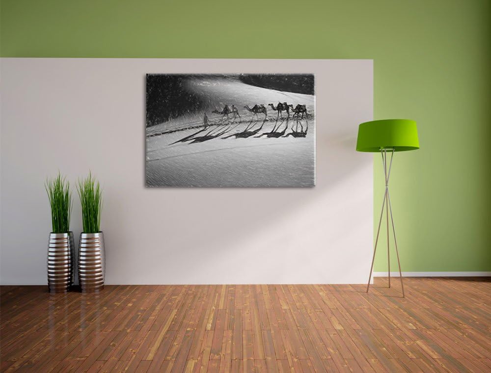 Pixxprint Kamelkarawane in Wüste als Leinwandbild/Grösse: 100x70 cm/Wandbild/Kunstdruck/fertig bespa