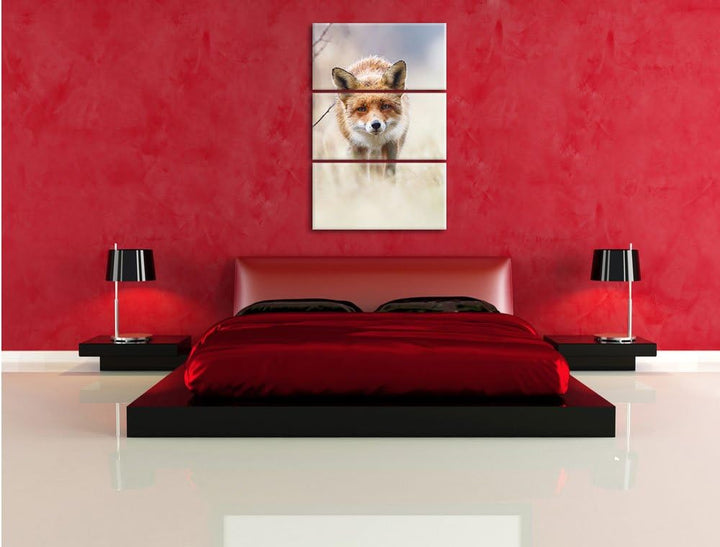 Pixxprint Schleichender Fuchs als Leinwandbild | Grösse: 3 Teilig (120x80) | Wandbild| Kunstdruck |