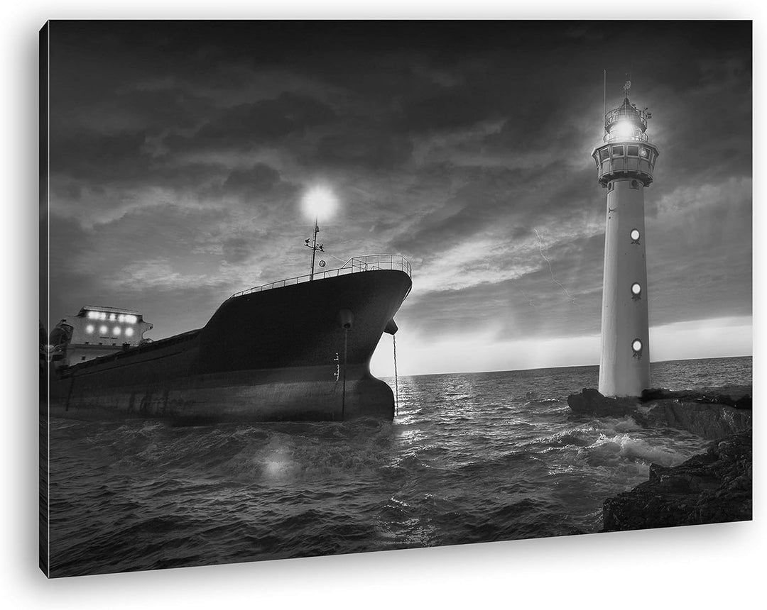 deyoli Orangener Himmel am Hafen Format: 60x40 Effekt: Schwarz&Weiss als Leinwand, Motiv fertig gera