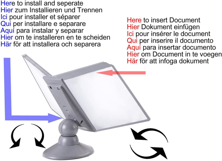 TUKA-i-AKUT Tisch-Sichttafel Aufsteller 360° Drehbar und Neigungswinkel Verstellbar, 10 Sichttafeln