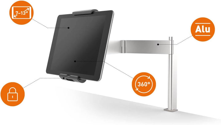 Durable Tablet Tischhalterung (mit Schwenkarm für Tablets 7-13 Zoll, 360° drehbar mit Diebstahlsiche