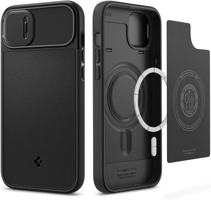 Spigen Optik Armor MagFit Hülle Kompatibel mit iPhone 14 -Schwarz, Schwarz