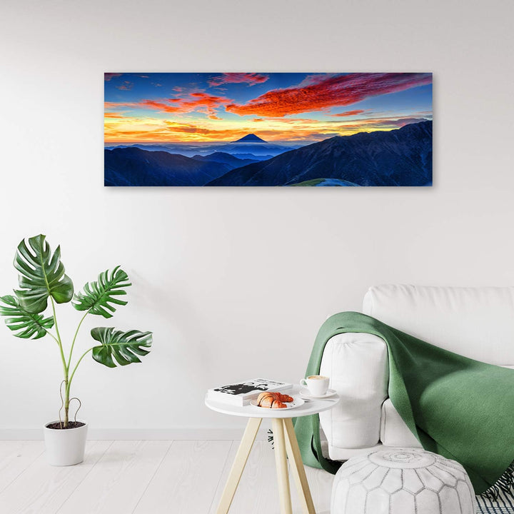 Feeby Bild auf Leinwand Berge Kunstdruck modern Himmel Blau 90x30 cm Leinwandbild 90x30 cm Blau_e, L