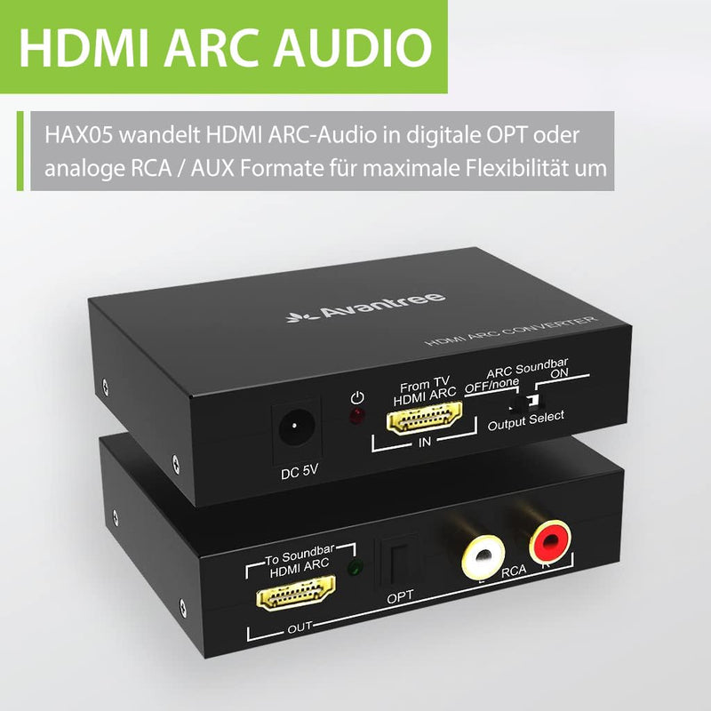 Avantree HAX05 - HDMI ARC Audio-Konverter für TV-Ton mit Pass-Through Funktion, Audioextraktor und a