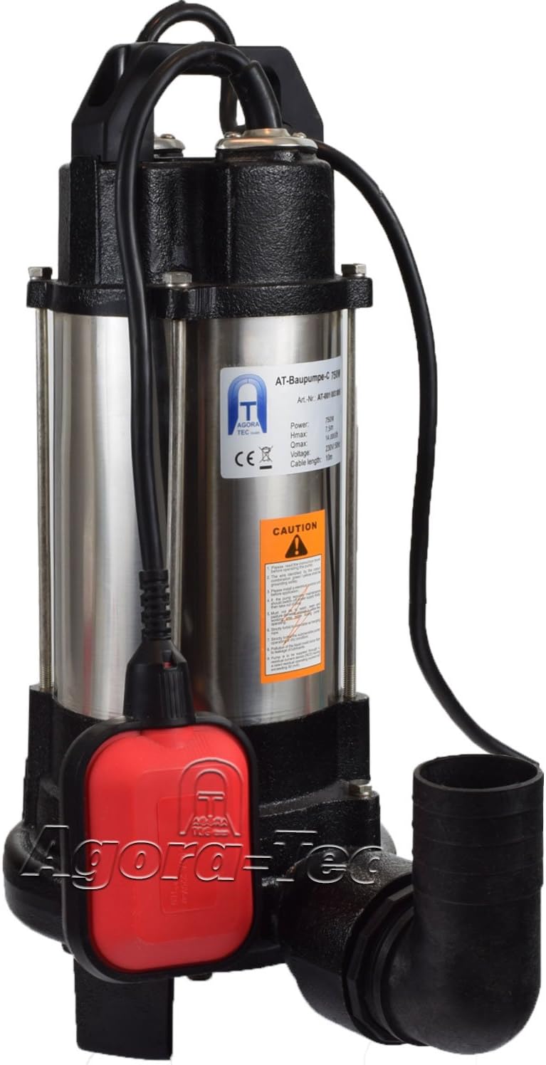 Agora-Tec® AT- Baupumpe-C 750W (mit Schneidwerk) Tauchpumpe für Schmutzwasser, Abwasser, für Fäkalie