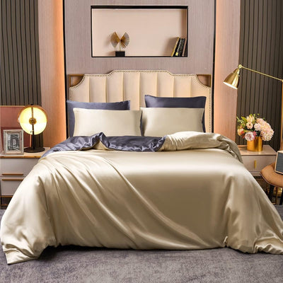 Bettwäsche Satin 200x220cm Glänzend Seiden Gold Braun Graue Bettwäsche Set Uni Bettbezug Doppelbett