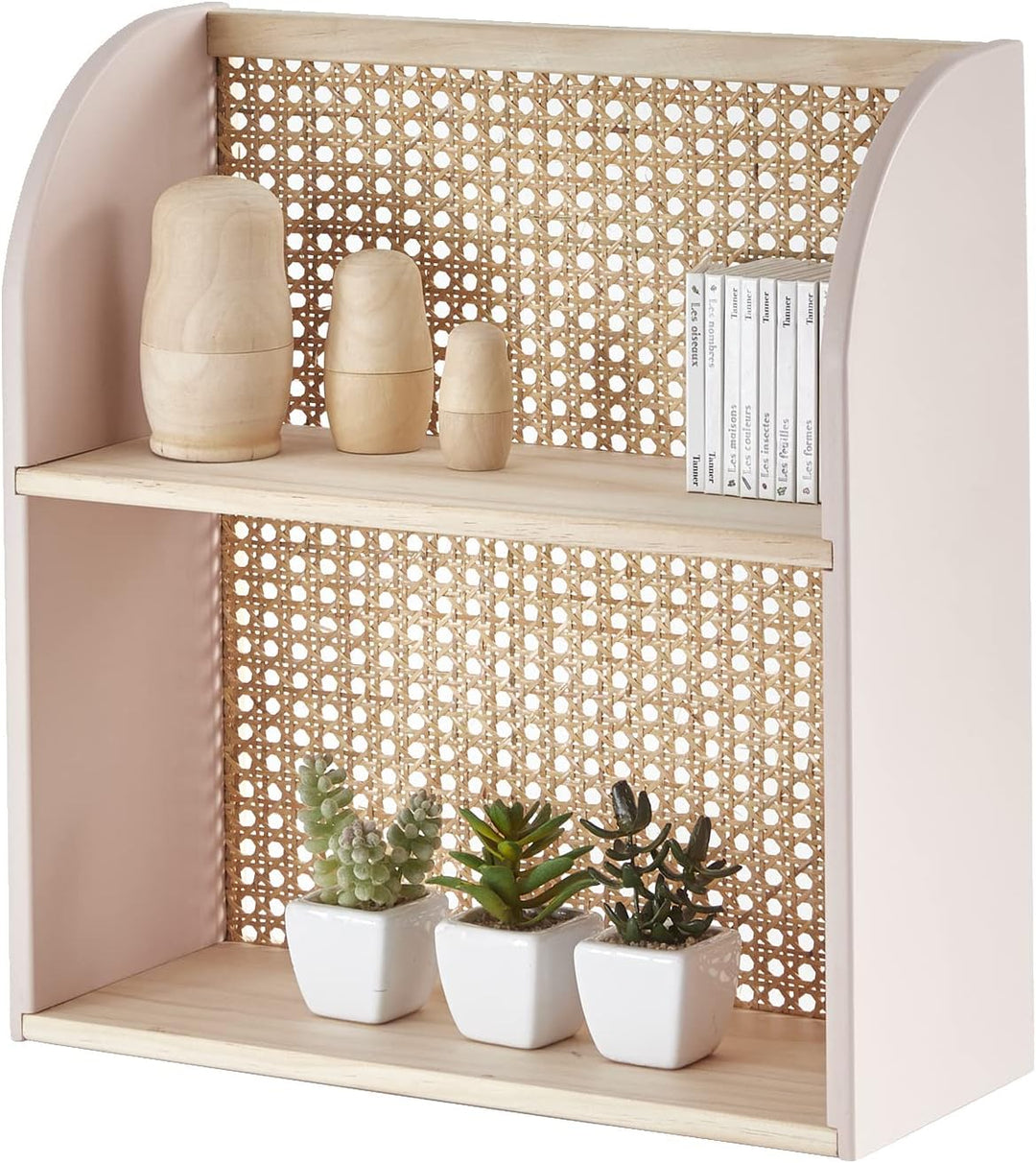 Vertbaudet Kinderzimmer Wandregal mit Rattan „Poesie“ rosa ONE Size Einheitsgrösse Rosa, Einheitsgrö