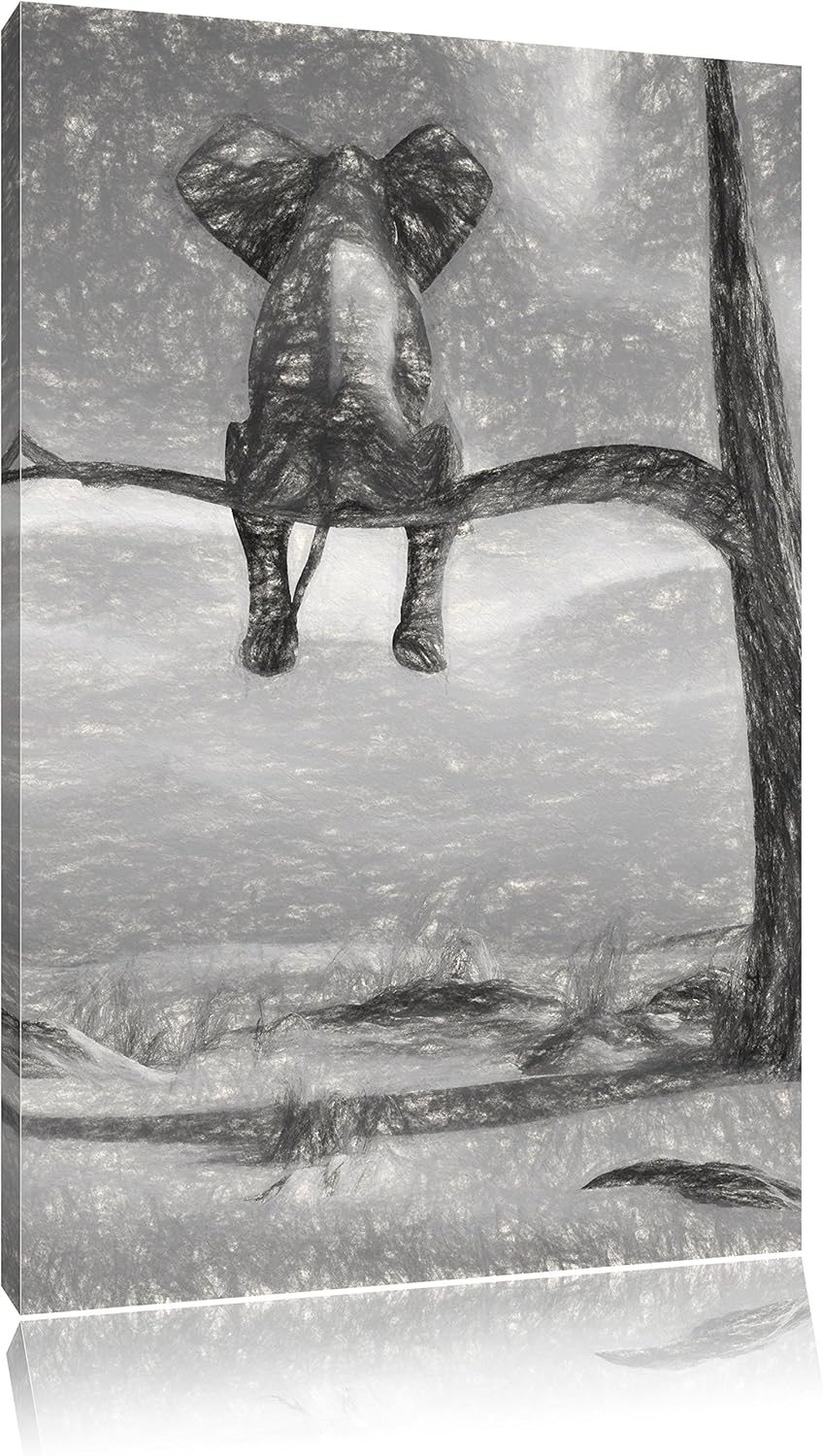 Pixxprint Elefant auf einem AST in der Wüste als Leinwandbild/Grösse: 100x70 cm/Wandbild/Kunstdruck/