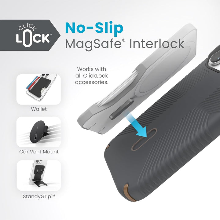 Speck iPhone 15 Pro Hülle – ClickLock rutschfeste Interlock, MagSafe kompatibel, Fallschutzgriff – k