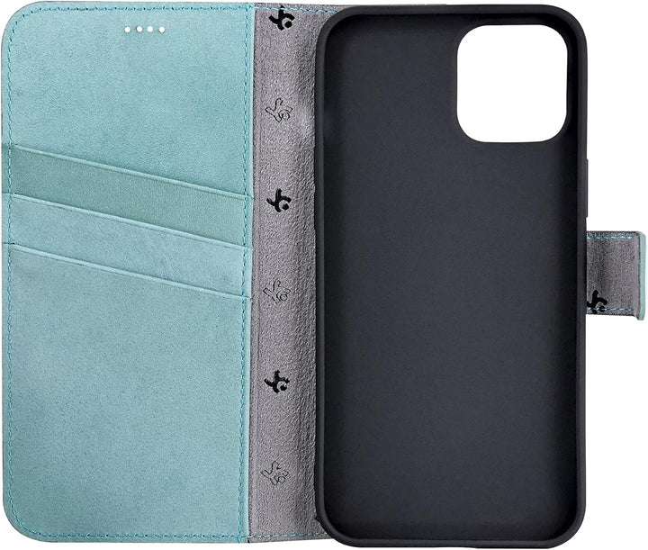 Suncase Book-Style Hülle kompatibel mit iPhone 12 Pro (6.1") Leder Tasche (Slim-Fit) Lederhülle Hand