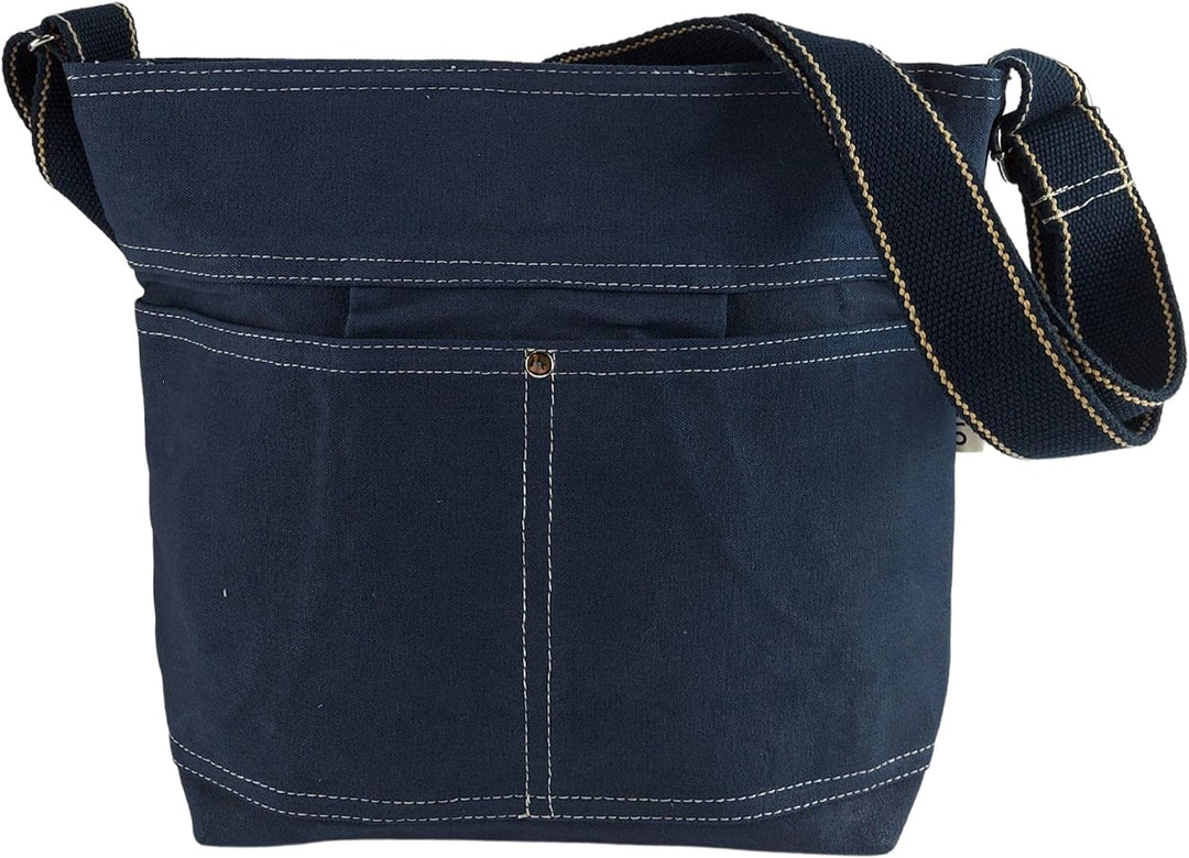 Domelo Damen Vegan Umhängetasche. Die nachhaltige Crossbody Hobo Tasche ist aus 100% Baumwolle/Canva