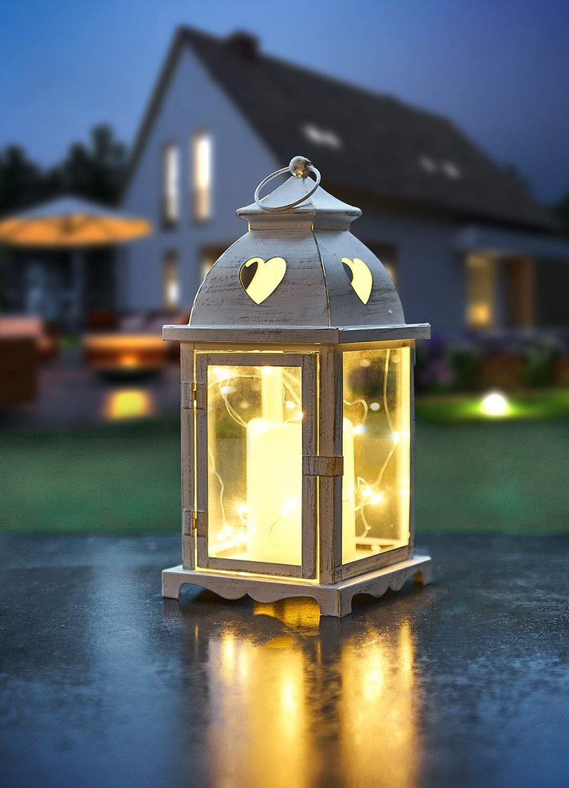 Gartenfreude 9000-1003-01 Laterne, Metall, Weiss, 14 x 14 x 30 cm, Herz-Design LED 14 x 14 x 30 cm,