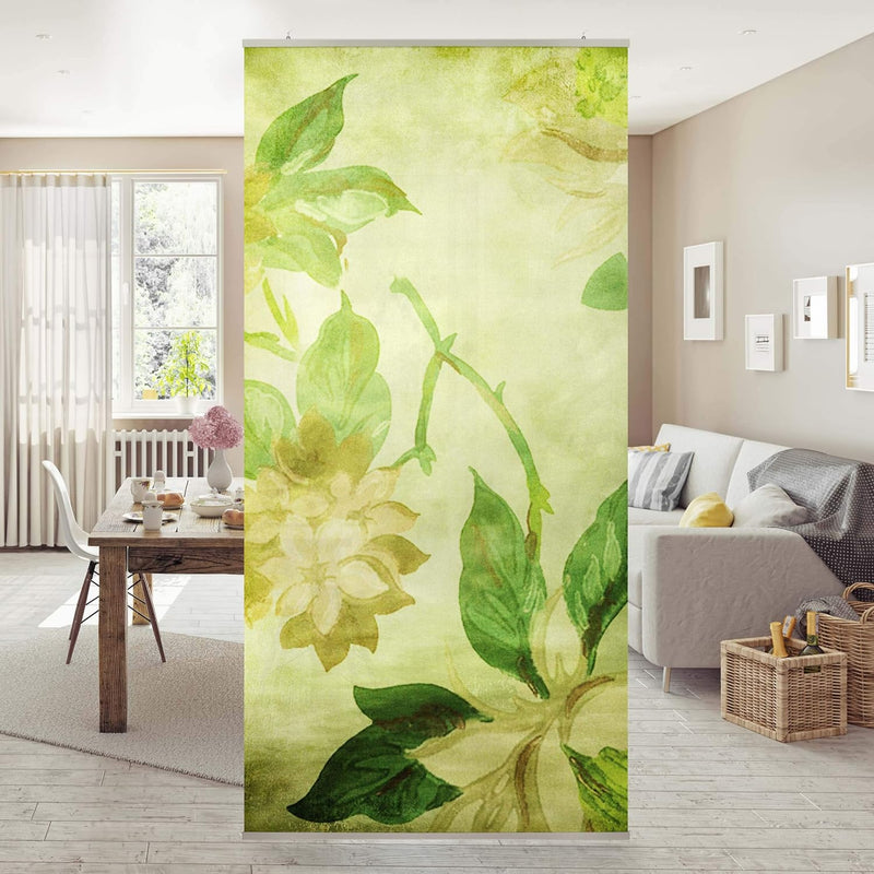 Bilderwelten Raumteiler Green Blossoms 250x120cm inkl. transparenter Halterung 250x120cm incl. trans