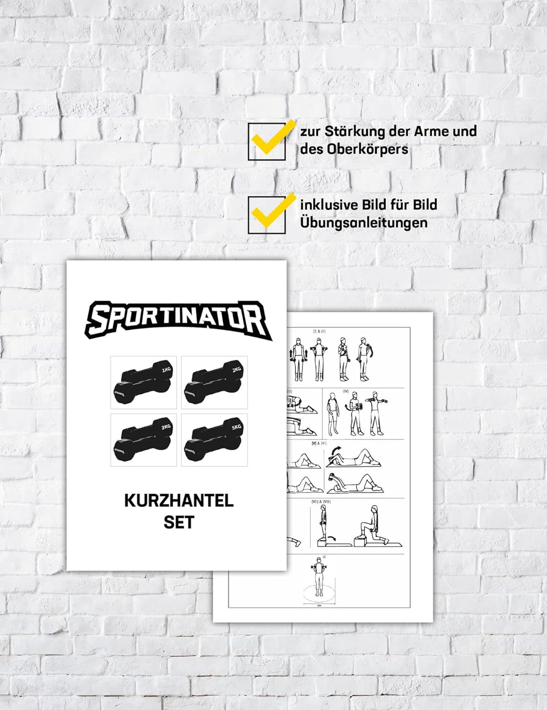 SPORTINATOR Hantel 2er-Set 1, 2, 3 oder 5 kg Hantelset, schwarz fürs Homegym, Studio oder zu Hause i