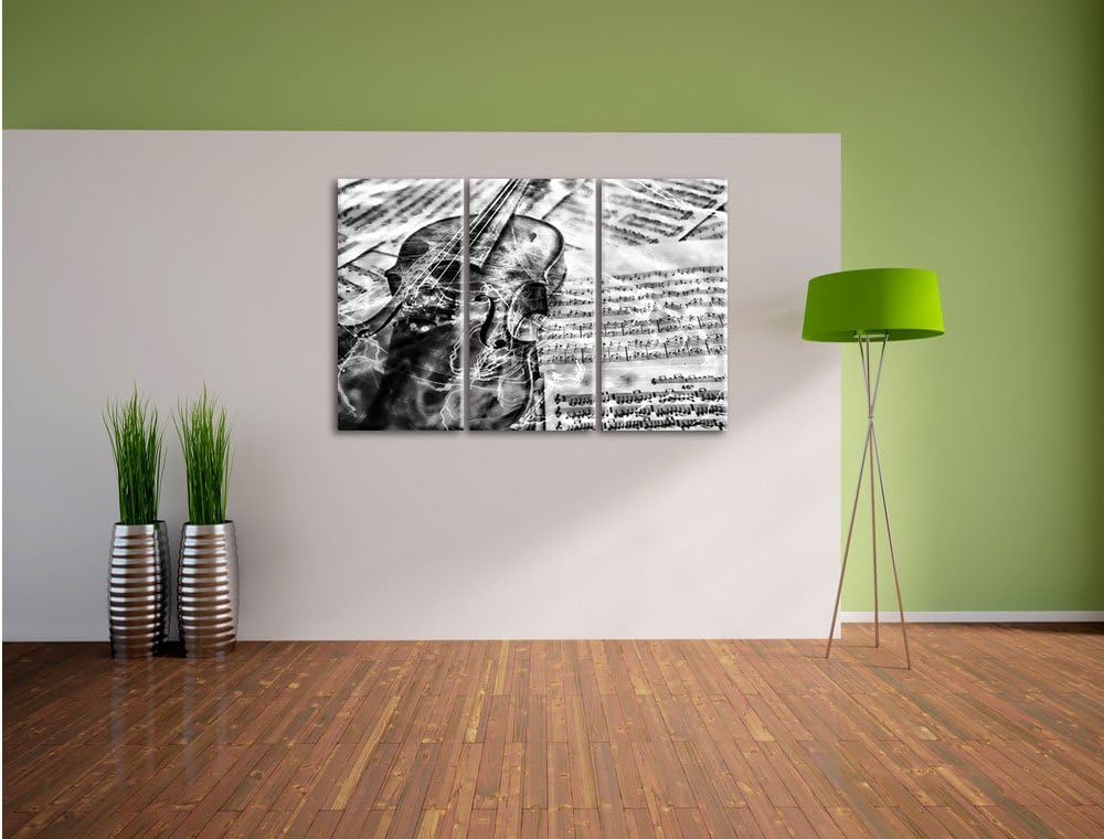 Pixxprint Geige als Leinwandbild | Grösse: 3 Teilig (120x80) | Wandbild| Kunstdruck | fertig bespann