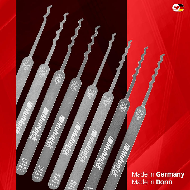 MULTIPICK ELITE 12 Profi Dietrich Set - [12 Teile | 0,6 mm] Made in Germany - Lockpick Tool, Schlöss