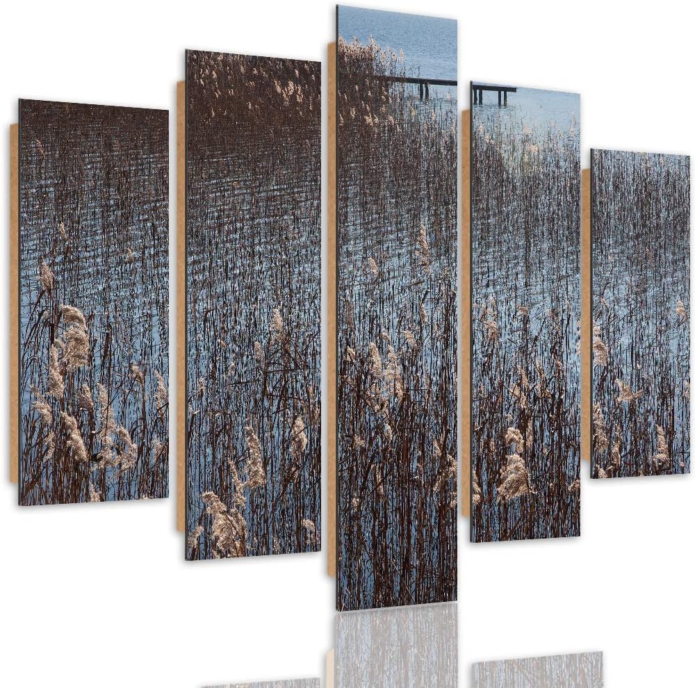 Bilder 5 Teilig Landschaft Deco Panel Kunst Natur See Gras bunt 100x70 cm Deco panel 100x70 cm I, De