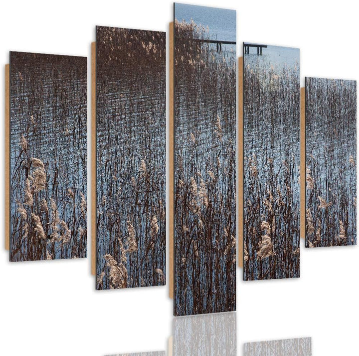Bilder 5 Teilig Landschaft Deco Panel Kunst Natur See Gras bunt 100x70 cm Deco panel 100x70 cm I, De