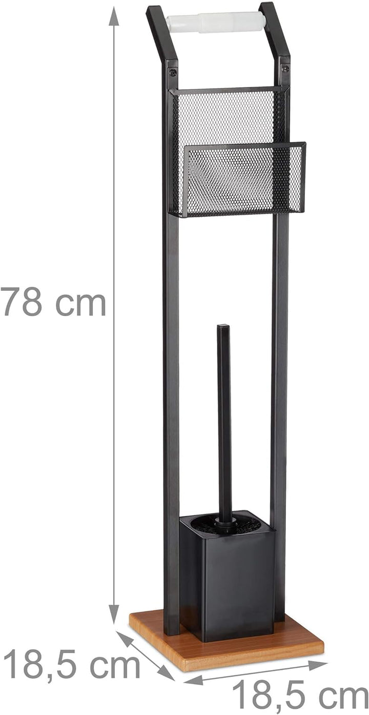 Relaxdays, schwarz Garnitur mit Ablage, Papierhalter, WC-Bürste, Bürstenhalter, quadratischer Fuss,