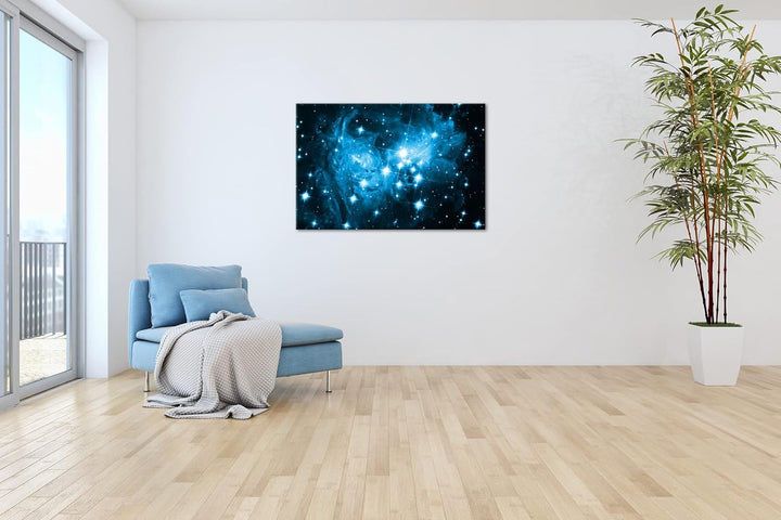 deyoli Galaxie V838 Format 80x60 Effekt: Monocrome Blau als Leinwandbild, Motiv fertig gerahmt auf E