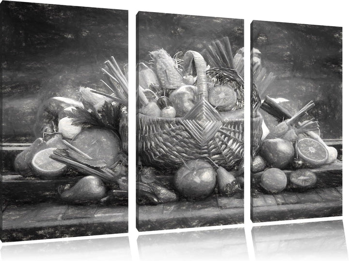 Pixxprint Obst und Gemüse im Korb als Leinwandbild/Grösse: 3 Teilig (120x80 cm) cm/Wandbild/Kunstdru